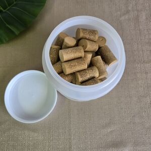 72 Wine Corks In 2QT Plastic Canister